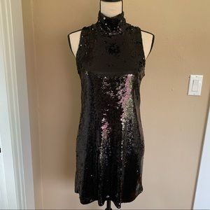 Alice + Olivia black sequin dress with mock neck